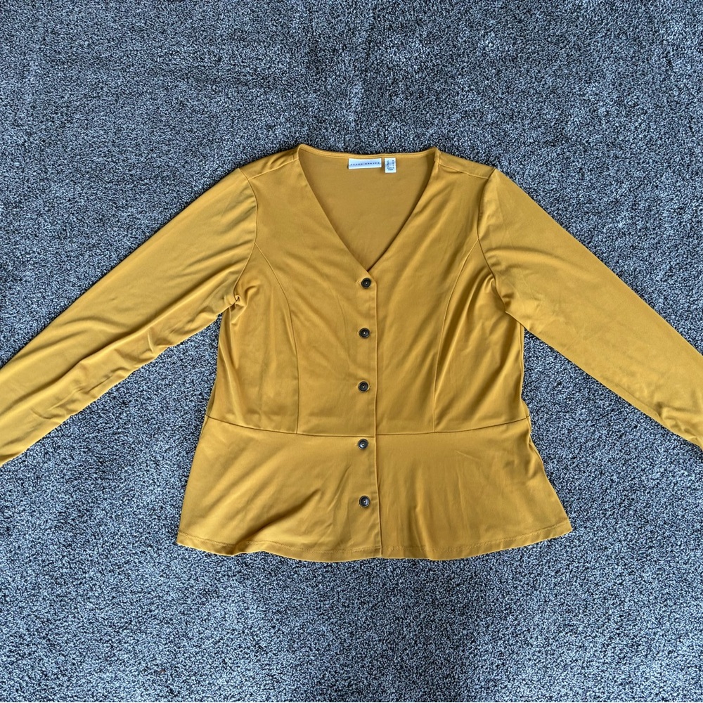 FINAL SALE 4/19/26 Susan Graver Liquid Knit Mustard Yellow Top, Size Medium